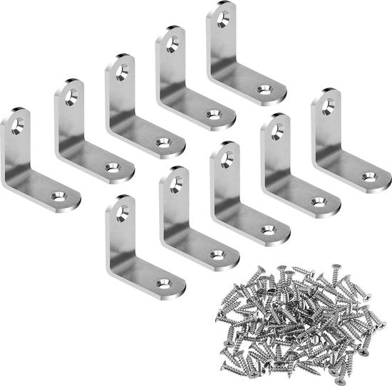 Angoli di incastro L - 10 pezzi - Inclusi viti - 30 x 30 x 3.0 - Resistente alla ruggine - Acciaio inossidabile - per mobili in legno