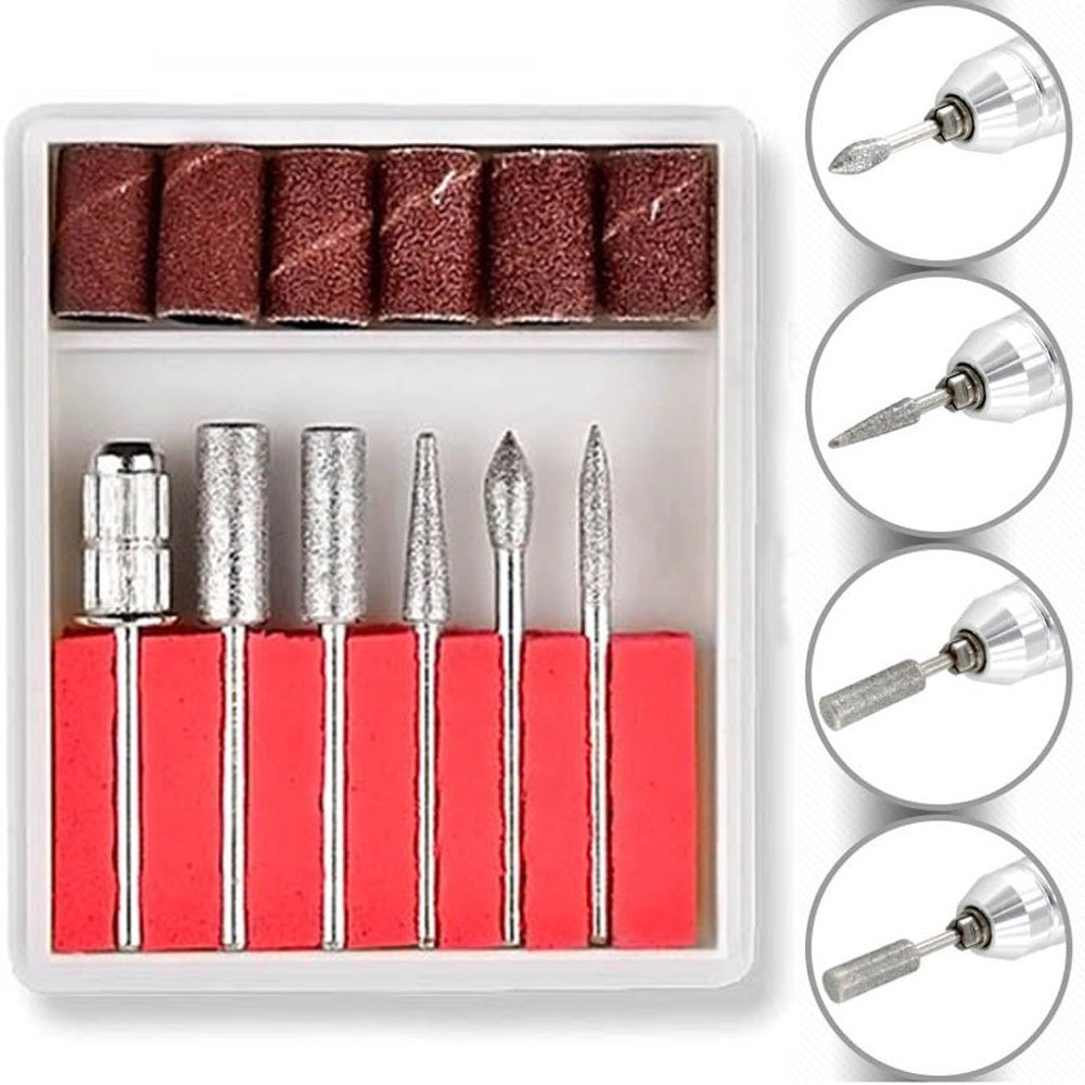 Trade Shop - 6 Punte Kit Set Fresa Fresatrice Nail Art Unghie Cilindri Abrasivi Scovolini -