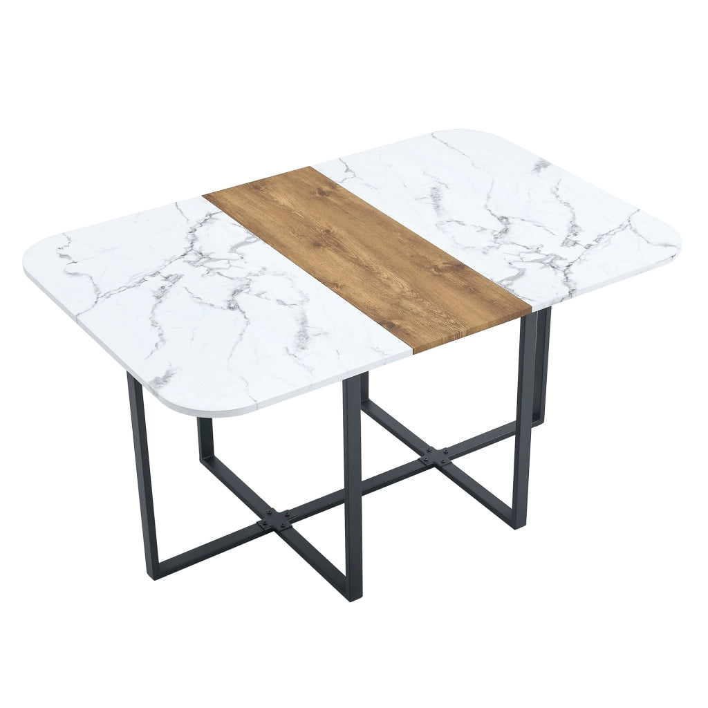 Tavolo da pranzo in MDF con base in metallo, stile moderno, per soggiorno e sala da pranzo, legno naturale scuro