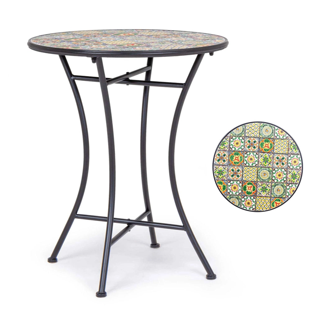 Tavolino da Esterno Giardino in Ceramica e Acciaio Rotondo 60 cm Naxos Bizzotto