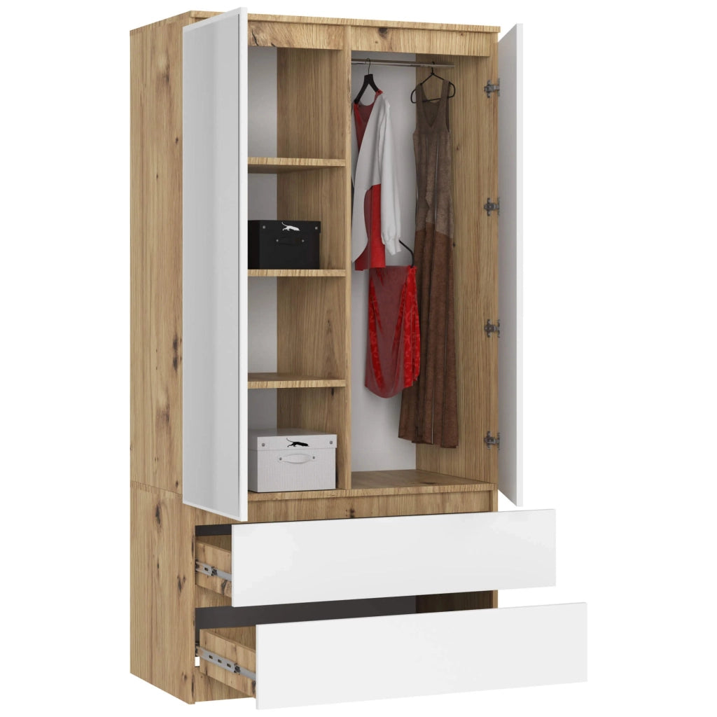 Armadio AKORD S90 Quercia Artisan 90 cm 2 ante 2 cassetti inserto frontale Bianco 90x51x180 cm