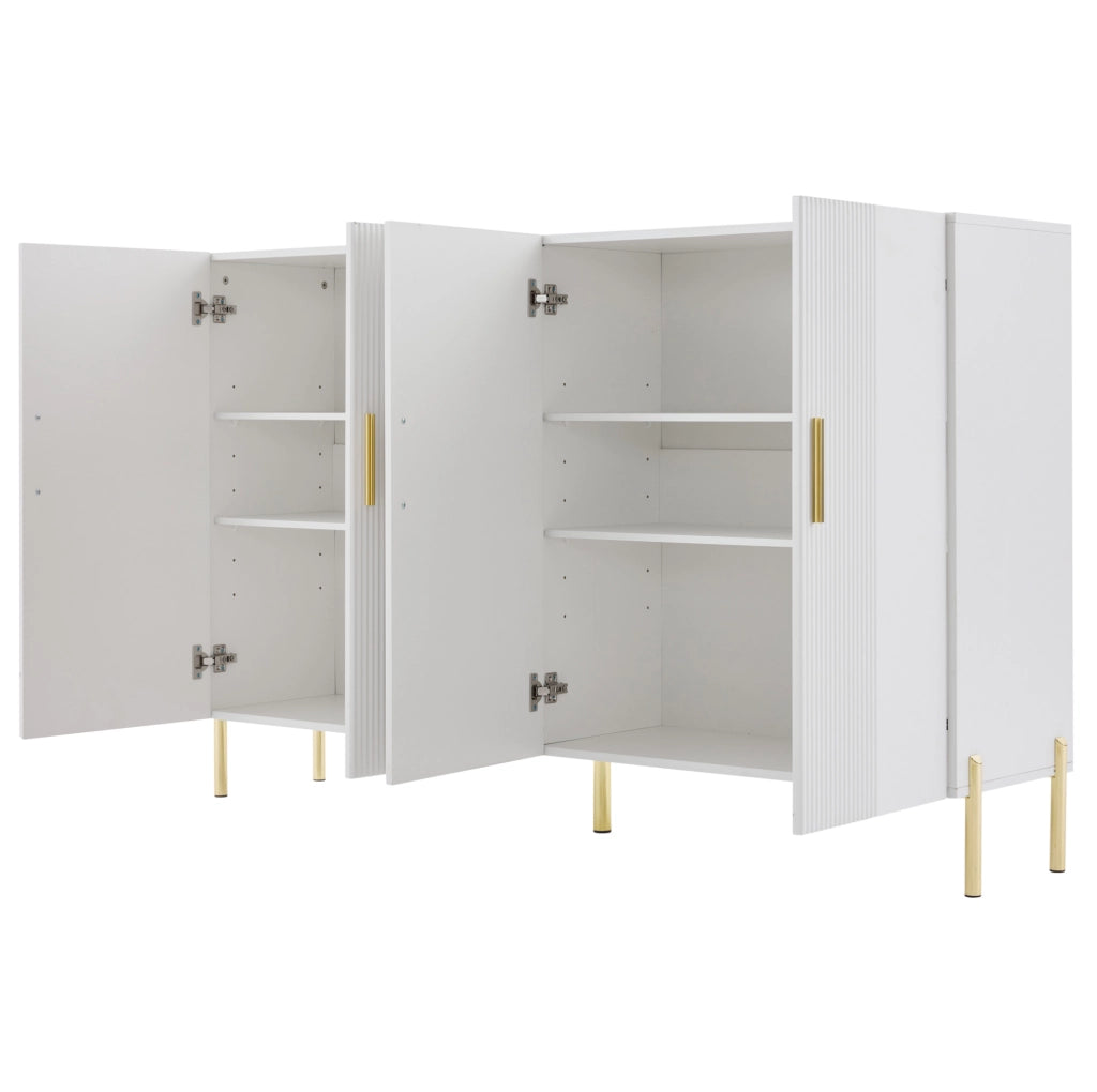 Credenza ULEVR 160x35x100 cm con 4 ante e 4 ripiani regolabili, mobile contenitore bianco e oro