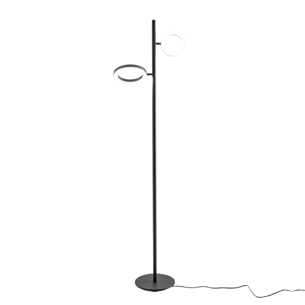 Lampada da Terra GPIN32 - Piantana LED Dimmerabile 28W (10W+18W) 3000K in Alluminio Nero Opaco - Gealuce
