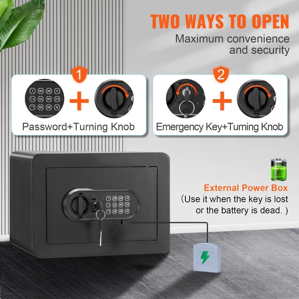 Cassaforte Digitale 14L Modello SS-01 con Chiavi e Codice Cassetta di Sicurezza in Acciaio Nero per Casa e Ufficio