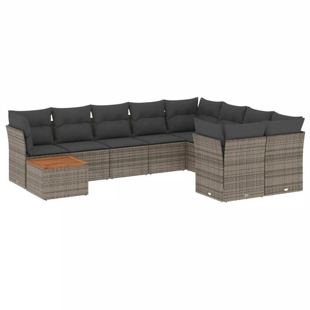 Set Divano da Giardino 10 pz con Cuscini Grigio in Polyrattan 3256158
