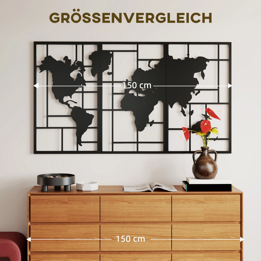 Carta geografica decorativa per parete ¨C zephmum ¨C 3 pezzi, 50x80 cm, nero