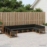 Set di divani da esterno con cuscino 11 pcs Naturale e Nero