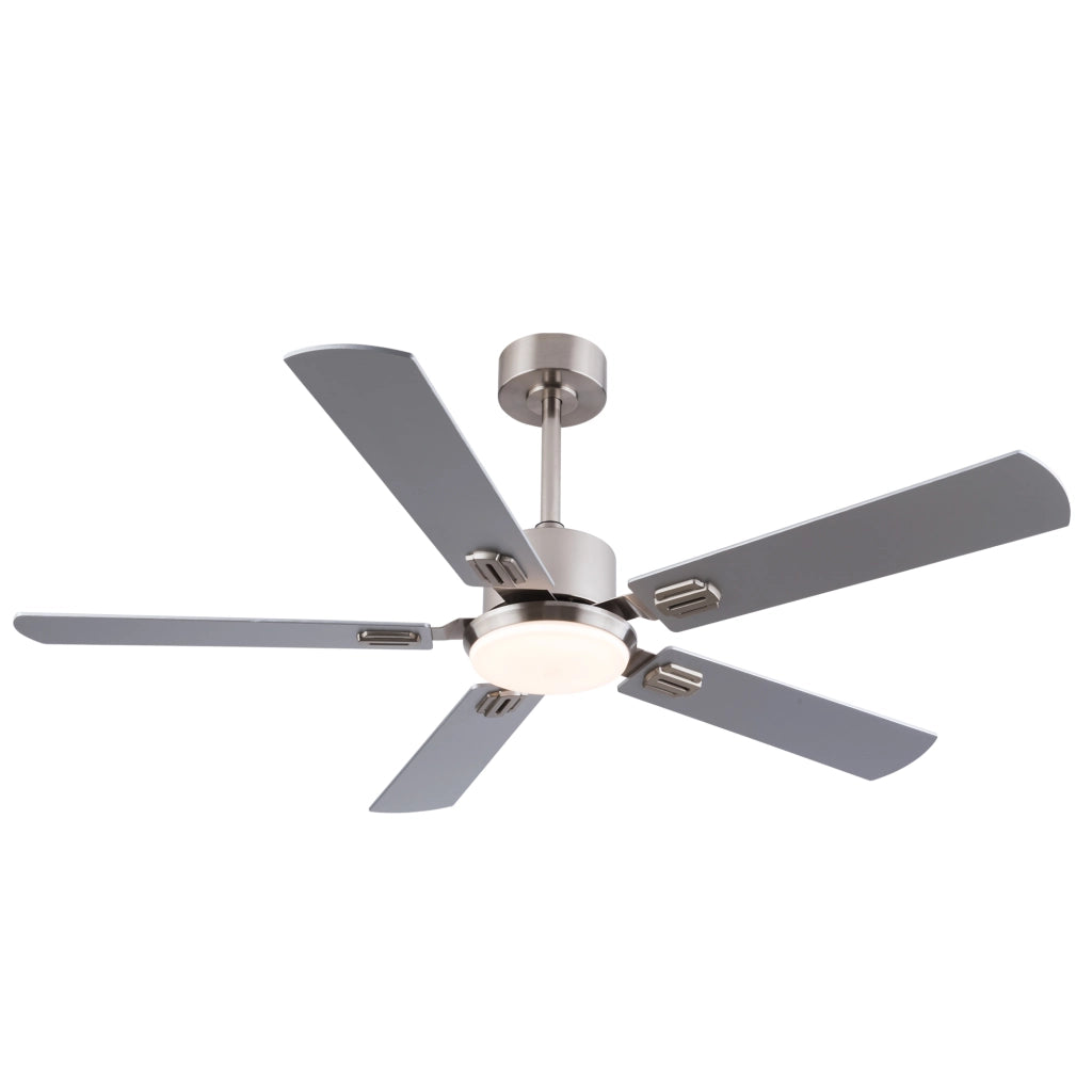 Ventilatore da soffitto con luce e telecomando in metallo e legno nickel dimmerabile con 6 velocità