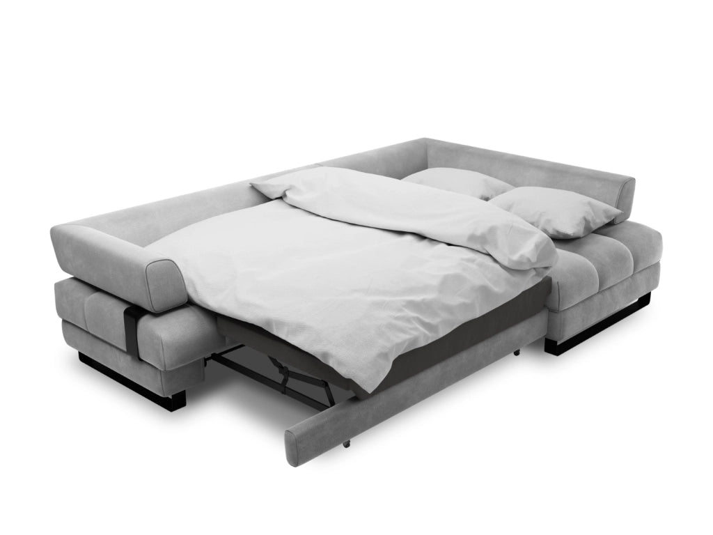 Cosmopolitan Design - Divano convertibile angolare destro con contenitore "Clinton" 5 posti in velluto grigio chiaro 