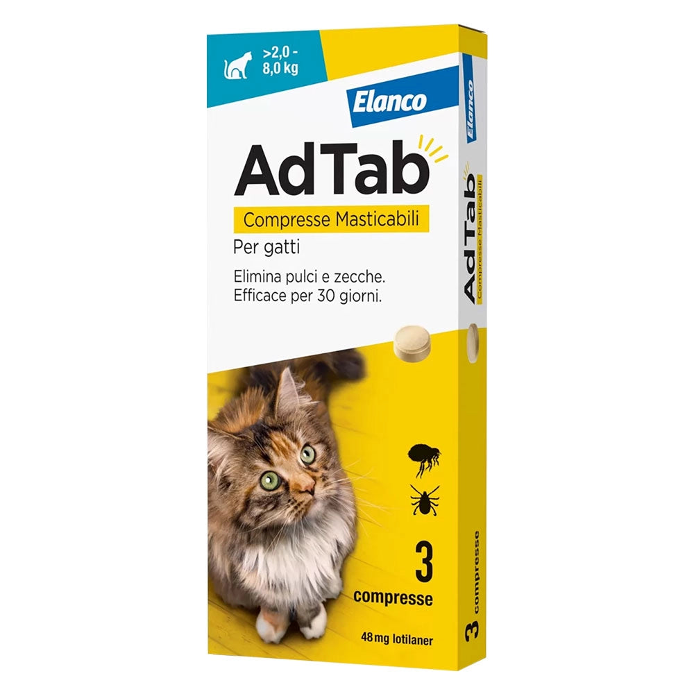 Compresse Antiparassitarie Masticabili Adtab per Gatti da 2 a 3 8 kg