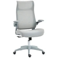Sedia da Ufficio Ergonomica con Braccioli Regolabili, Schienale a Rete e Poggiatesta, Grigio