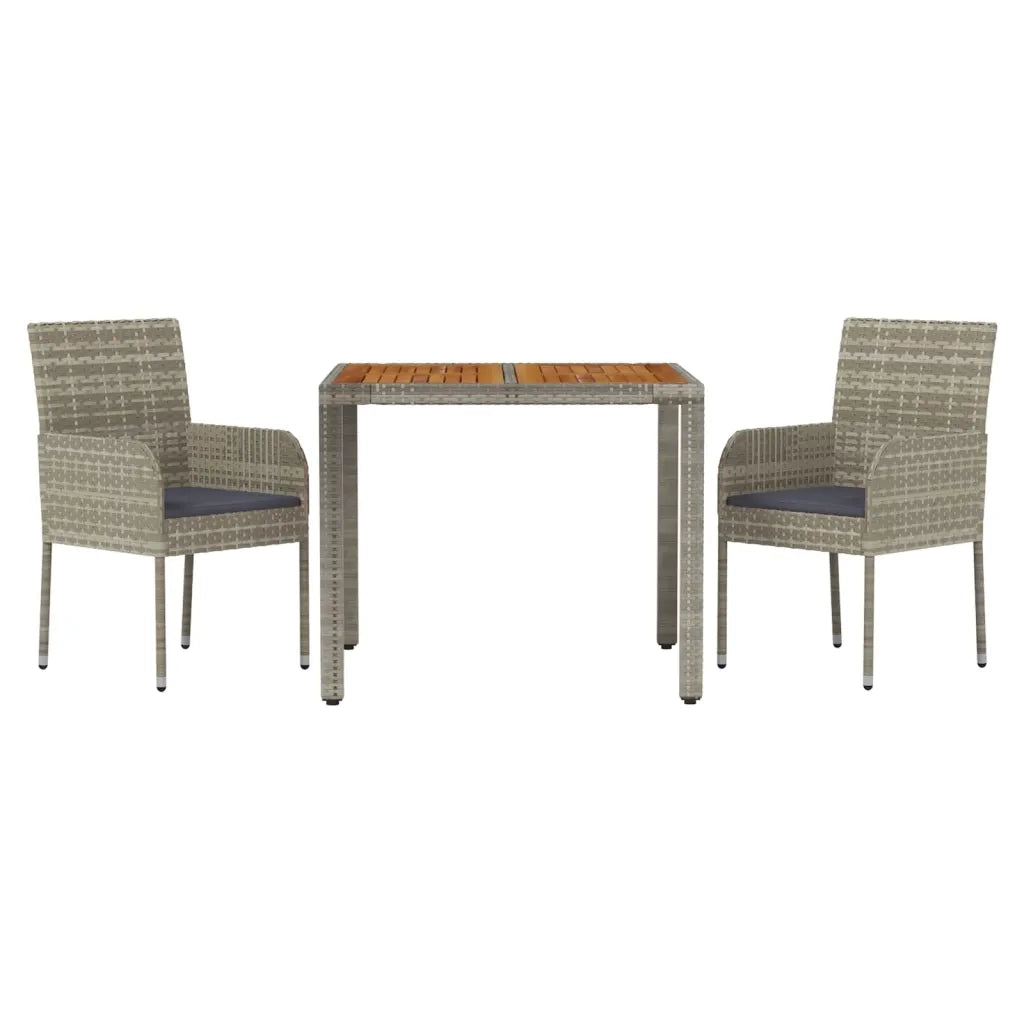 Set da Pranzo da Giardino 3 pz con Cuscini in Polyrattan Grigiocod mxl 76442