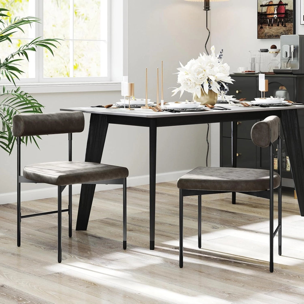 Set di 2 sedie da cucina, imbottite, schienale imbottito, seduta in pelle PVC, con gambe in metallo, portata fino a 180 kg, colore grigio