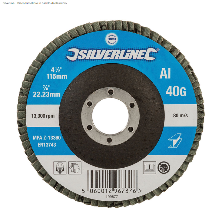 Disco Silverline - lamellare in ossido di alluminio 115 x 22,23 con grana da 40 60 80 - g 80