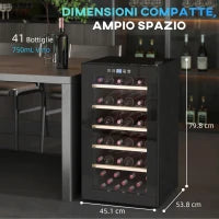 Cantinetta Vino Frigo per 41 Bottiglie, Capacità 91L, Controllo Temperatura e Ripiani in Legno, Nero