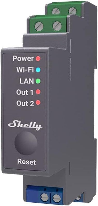 SHELLY PRO 2 rel√® montabile su guida DIN, 2 canali, Wi-Fi, LAN e Bluetooth, Automatizzazione tapparelle, Interruttori