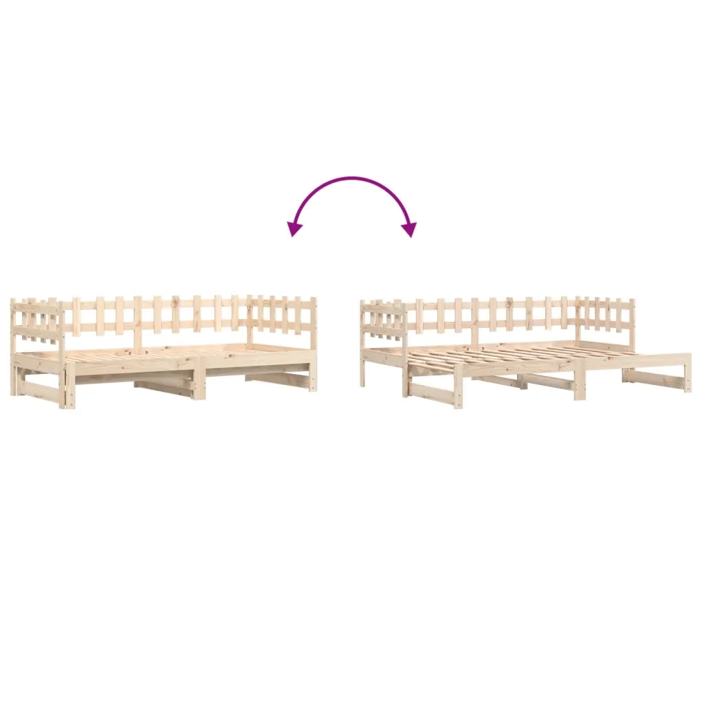 Letto singolo | Letto per adulti | Dormeuse Estraibile 2x(80x200) cm in Legno Massello di Pino