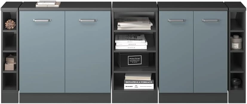 Set di mobili sottotetto Rion, Grigio-blu, 210 cm Set di 5 carcasse armadio profondità 60 cm, adatto per il salvaspazio sotto tetti spioventi