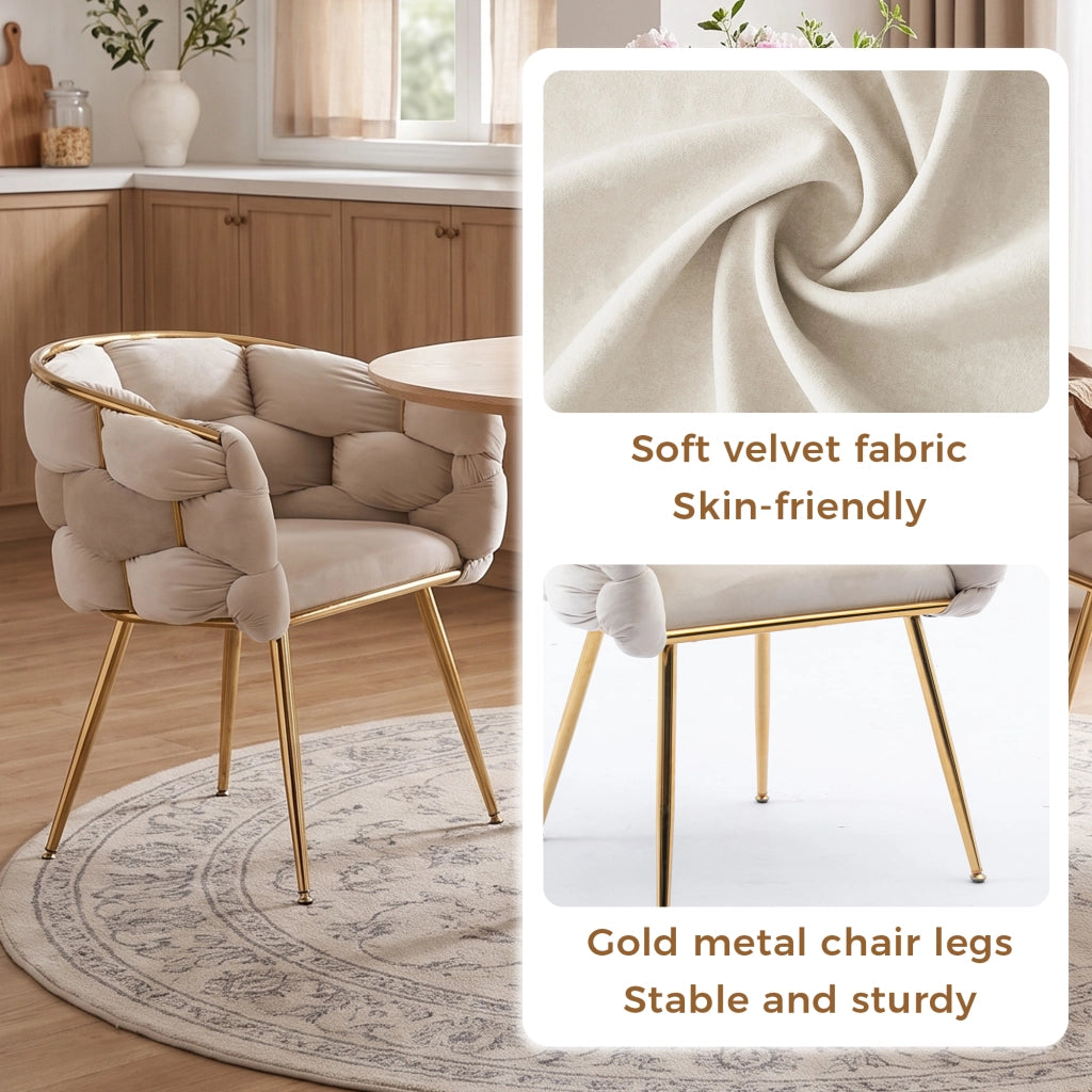 SEDIA Imbottita con braccioli in velluto beige struttura in metallo