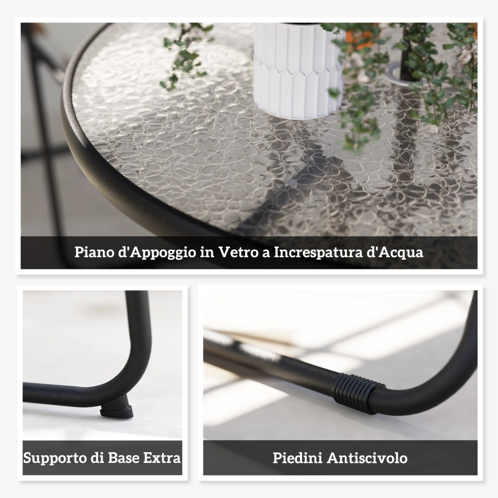 Set da Giardino 6 Pezzi con 4 Sedie Pieghevoli Ombrellone e Tavolo Rotondo  Grigio e Nero