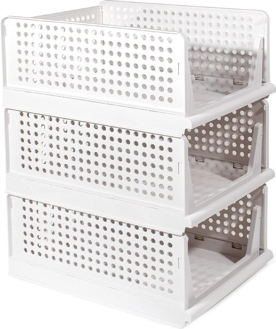 Organizzatore per armadio, armadio, 3 pezzi, scatola di archiviazione pieghevole, sistema di archiviazione per cassetti, armadi e armadietti (bianco)
