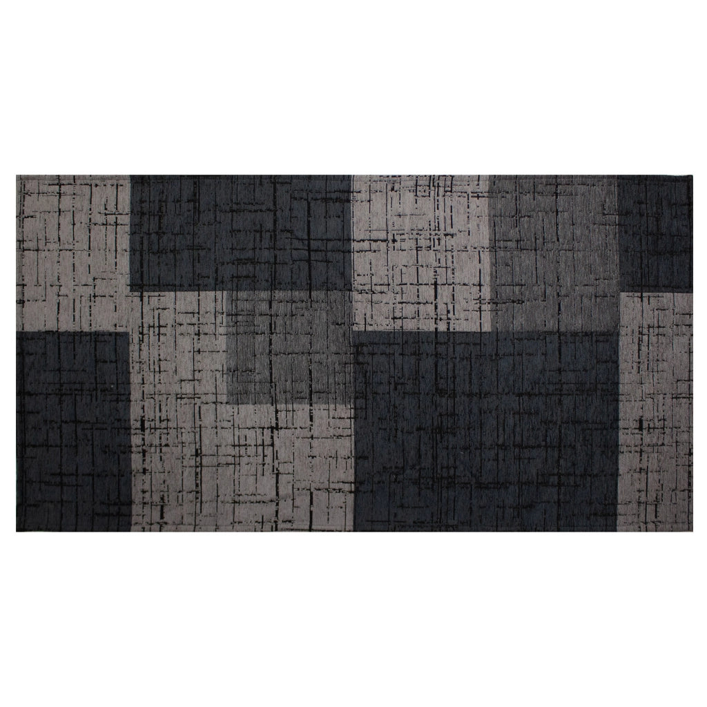 Tappeto Arredo Moderno Morbido in Ciniglia Ingresso Antiscivolo Prodotto Italiano  Soggiorno Camera Salotto Disegni Piazzati Cotone Varie Misure Grande Mondrian/Antracite - 175x280 cm