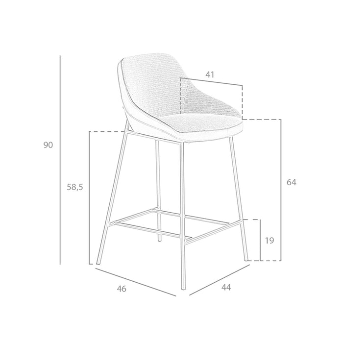 Sgabello in tessuto grigio ed ecopelle nera