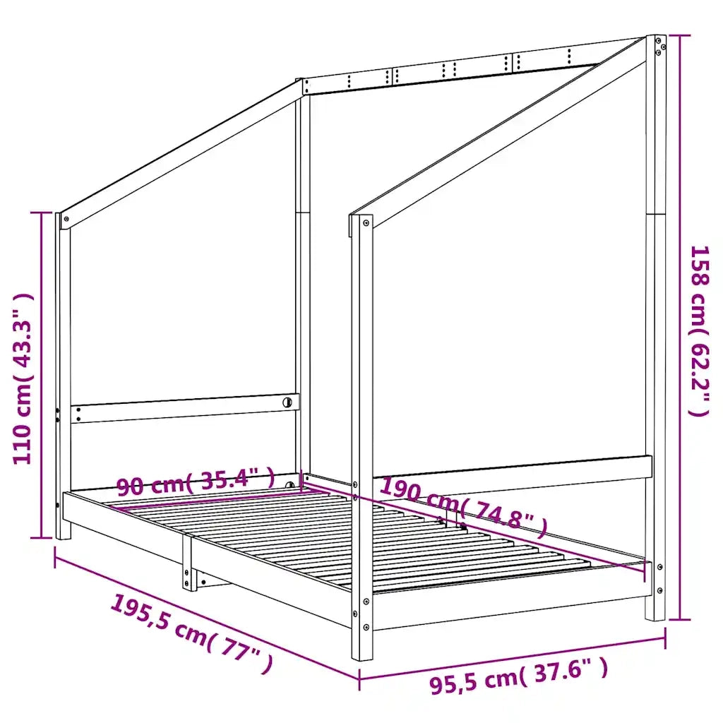 Giroletto per Bambini Bianco 90x190cm in Legno Massello di Pino