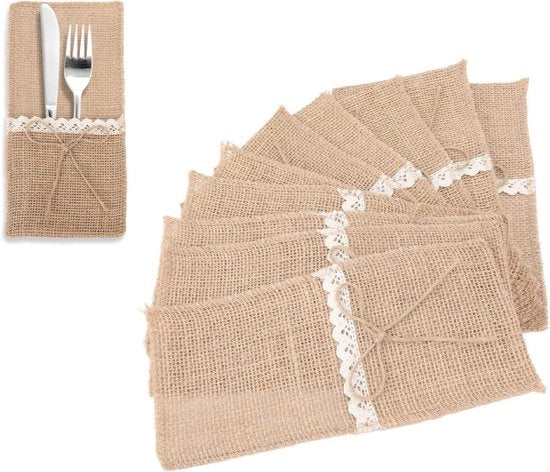 20 pezzi di contenitori per oggetti di uso quotidiano in juta naturale con cerniera per posizionamento di posate - contenitore per posate - decorazioni per feste e matrimoni.