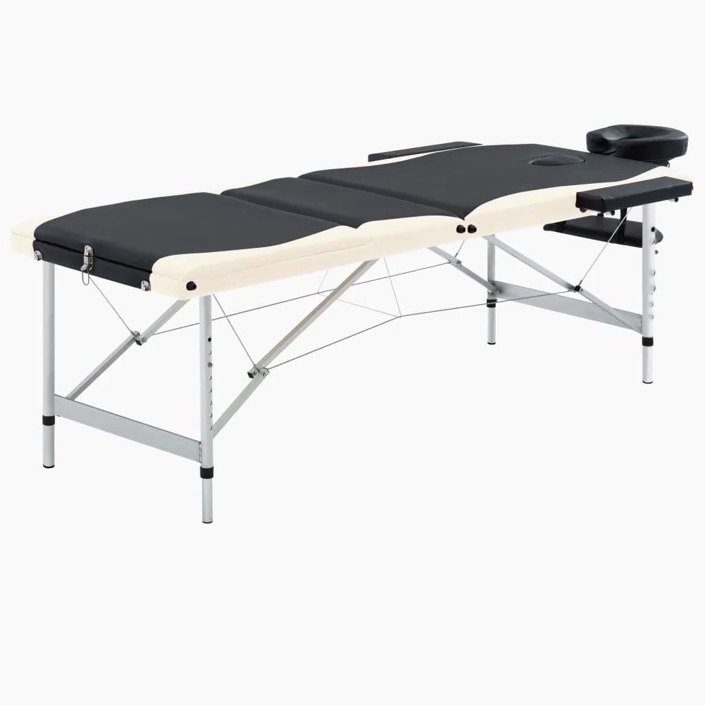Lettino da massaggio pieghevole 3 sezioni acciaio inox nero e beige 02_0001821