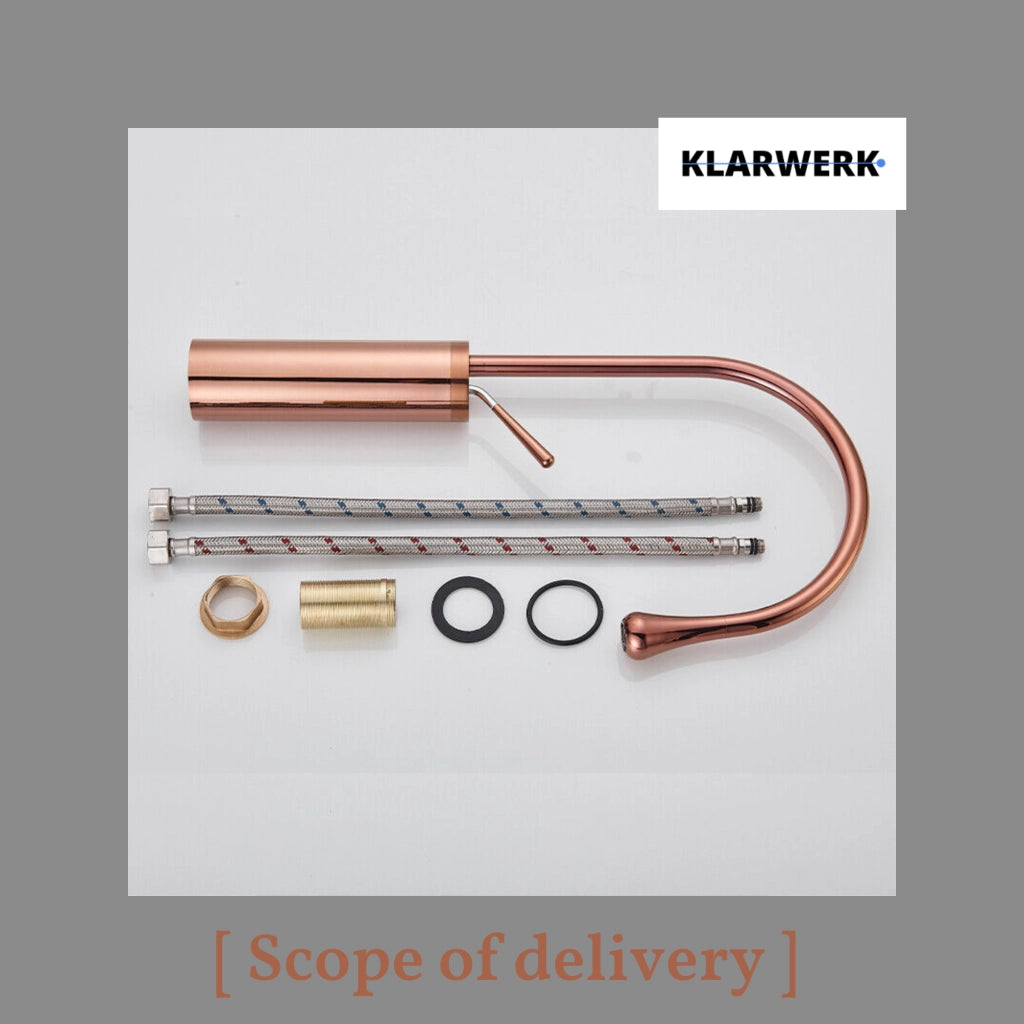 Lydia | Miscelatore da bagno Hotel Gastro Rosegold | Rubinetto in acciaio inox per lavabi alti | Miscelatore 2 attacchi alta pressione alto Bagno