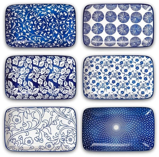 Piastrelle ceramica rettangolari - set da 6 - blu vintage
