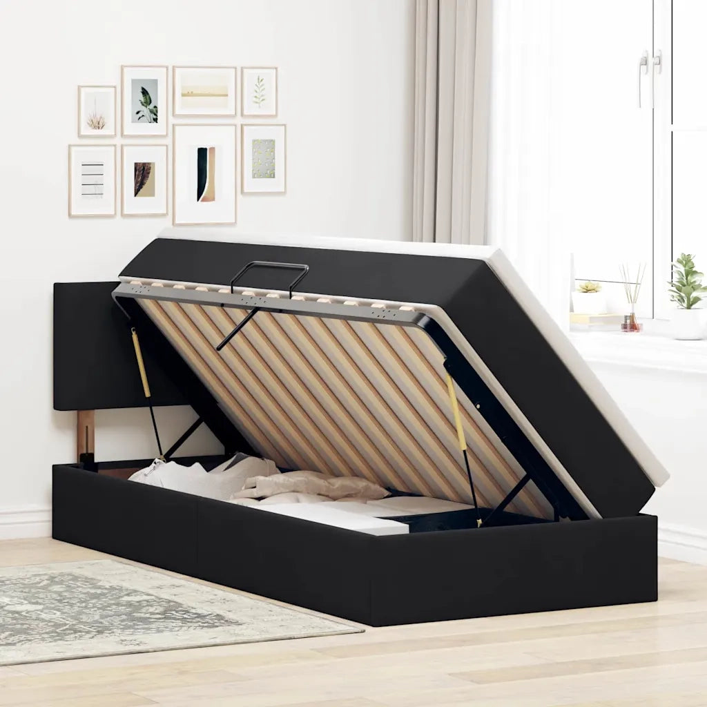 Letto con Contenitore con materasso Nero 90 x 200 cm Velluto