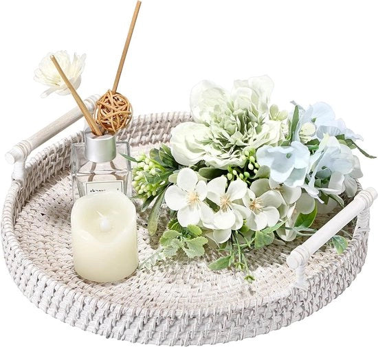 Lavata lade decorativa a forma rotonda con maniglia - lade per asciugamani con maniglia - contenitori di conservazione - lade per organizzare la tavola - lade per caffè, bevande, colazione, tè e candele