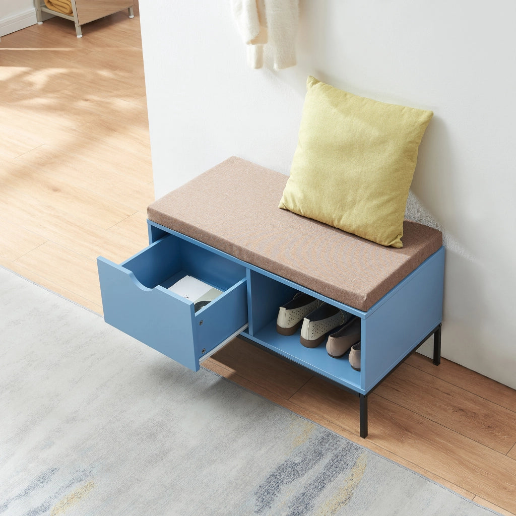 Panca Portascarpe Colwyn con Cuscino Scarpiera con Seduta Imbottita 80 x 40 x 45 cm - Blu [en.casa]