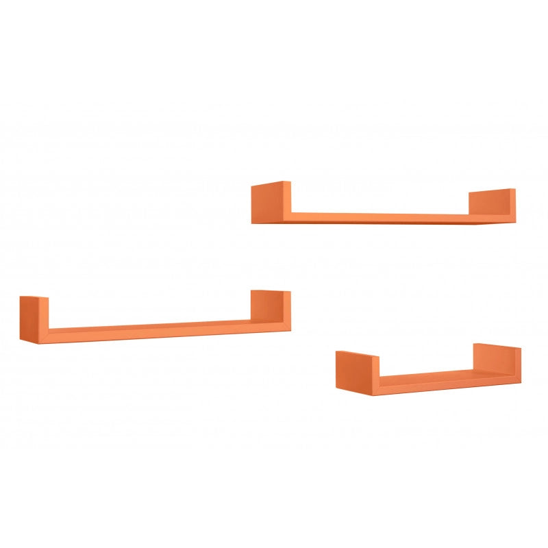 Set di 3 Mensole da Muro, Mensole Muro Design, Mensola da Parete, Arancione, 60x8 p15,5 cm, 50x8 p15,5 cm e 40x8 p15,5 cm - Calamita