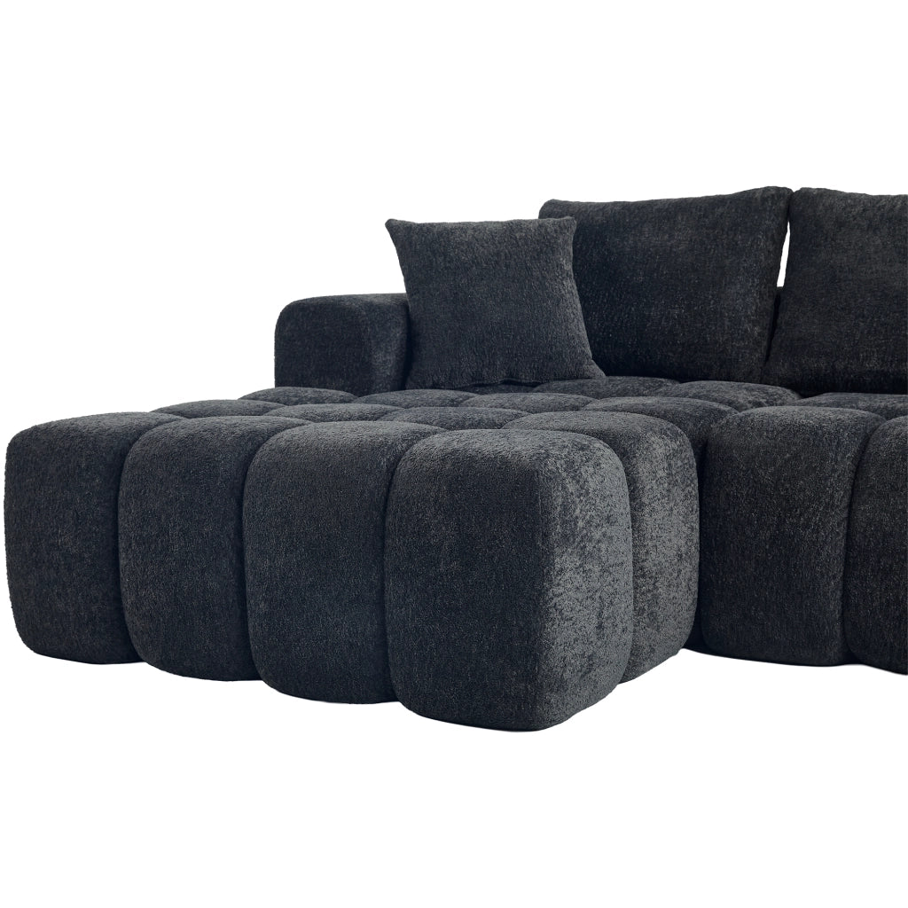 Divano angolare convertibile a L; stile moderno; nero e grigio