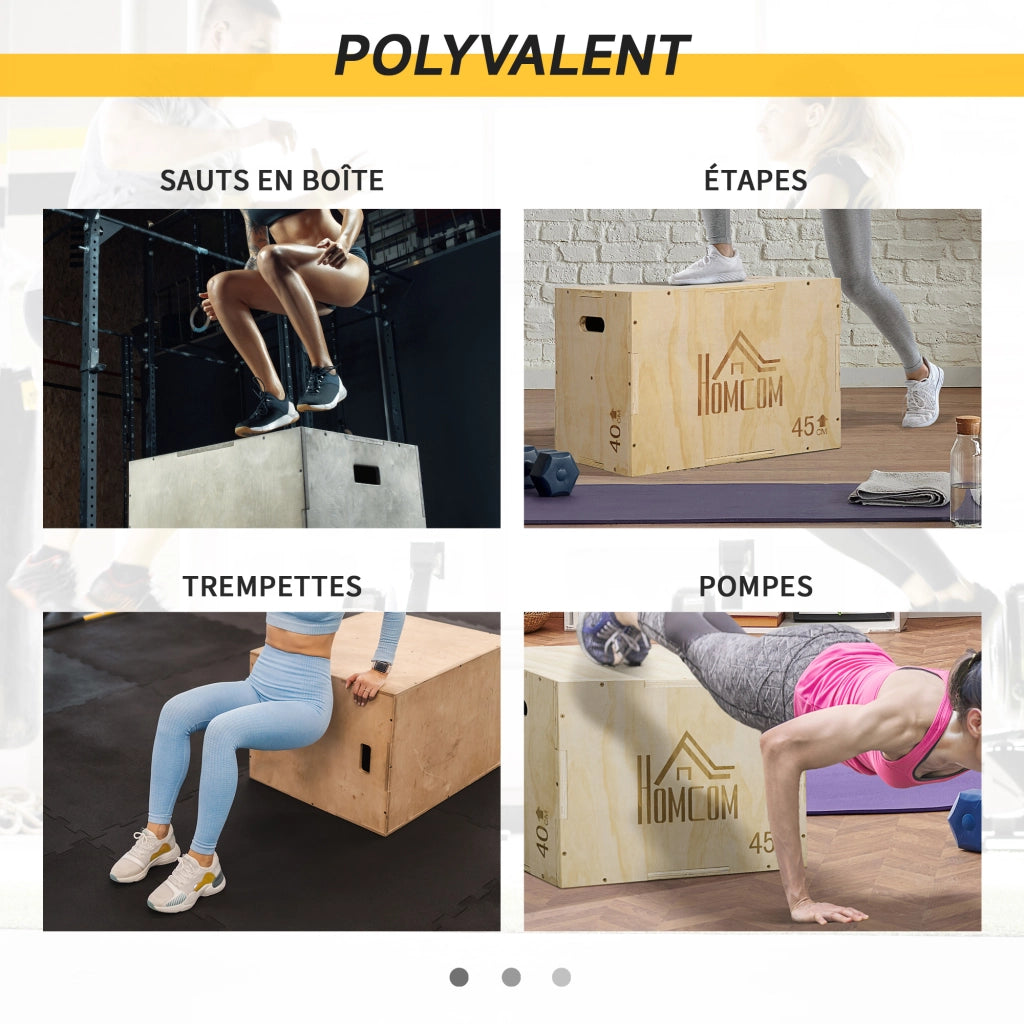 Box Plyometrico 3 in 1 per Salto e Fitness ¨C zephmum ¨C Legno 40/45/60 cm