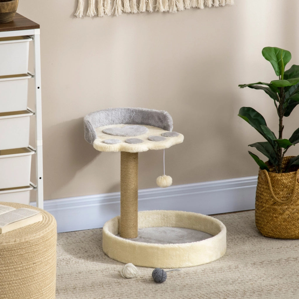 Albero Tiragraffi per Gatti con Lettini 41x41x44 cm In Corda in Juta e Peluche Grigio e Beige