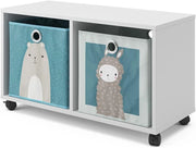 Libreria bambini, Bianco, 72 x 42.4 cm con 2 scatole pieghevoli, su ruote con due ripiani aperti
