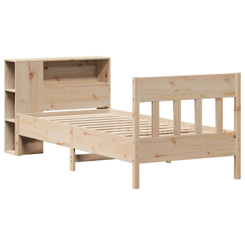 Letto singolo | Letto per adulti | Giroletto con Libreria senza Materasso 75x190 cm in Legno Pino