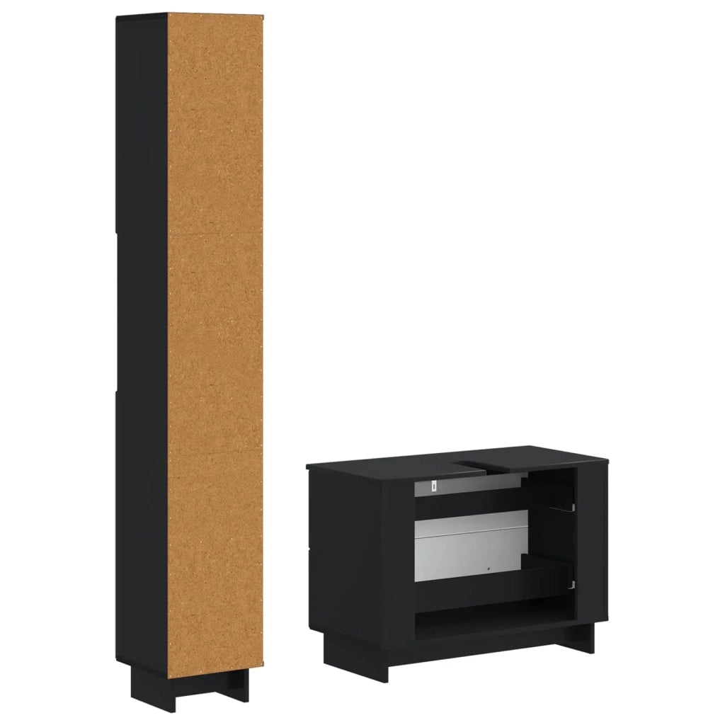 Set di Armadi da Bagno da 2 Pezzi EDE Nero Legno ingegnerizzato 3417496