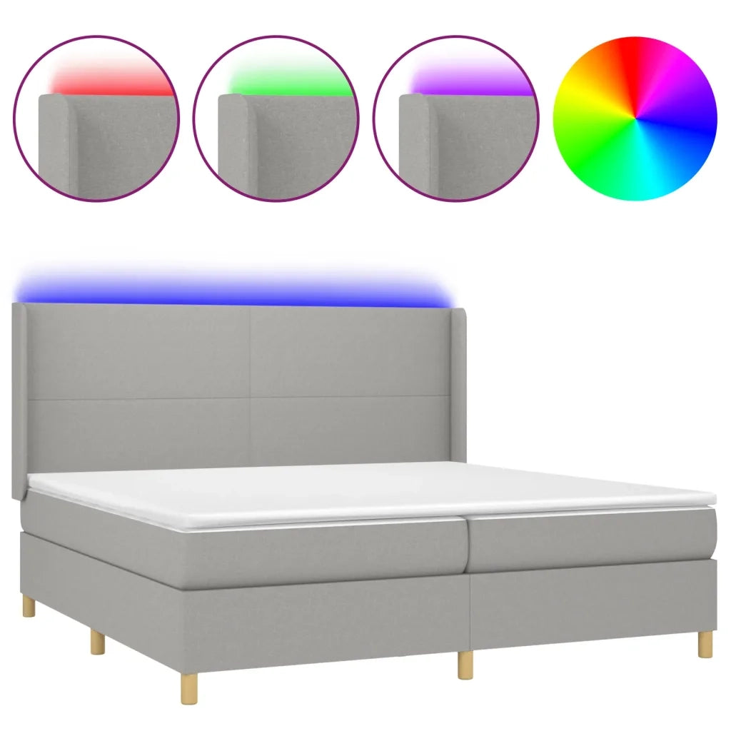 Letto a Molle Materasso e LED Grigio Chiaro 200x200 cm Tessuto 3138741