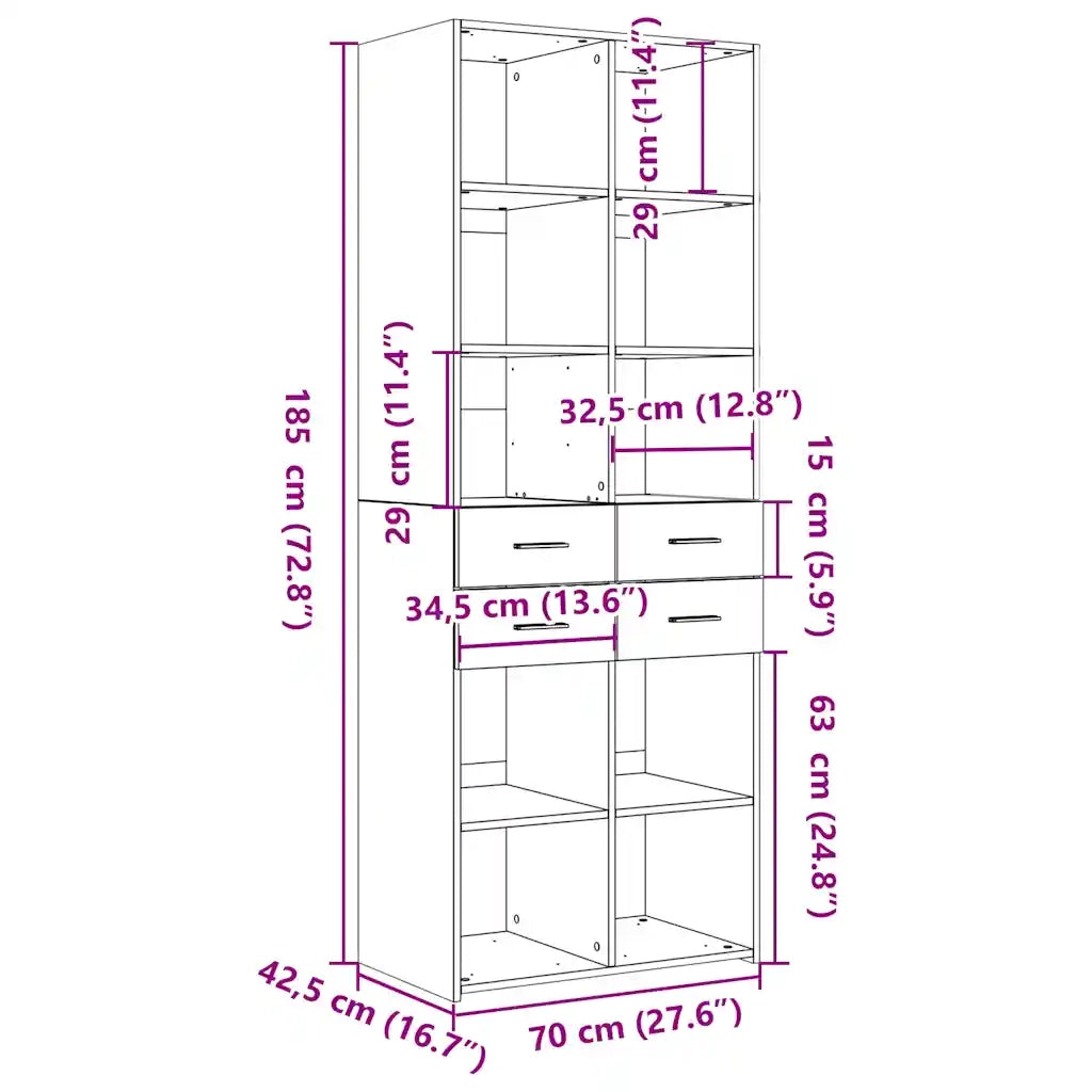 Credenza | Madia | Buffet da pranzo | Armadio da pranzo Nera 70x42,5x185 cm in Legno Multistrato