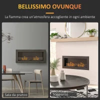 Camino a Bioetanolo da Incasso in Acciaio Inox, 2 Bruciatori da 0.85L per 3 Ore di Durata, 90x15x40cm, Nero