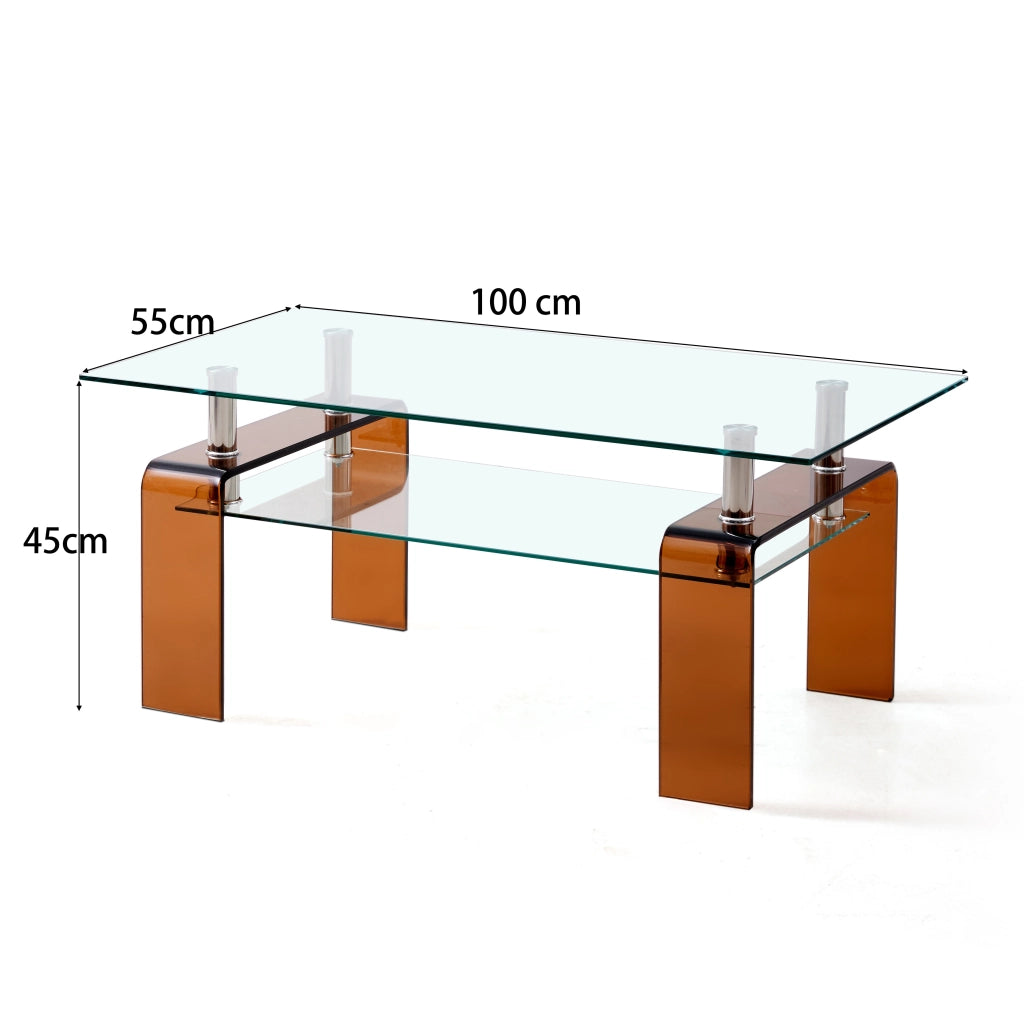 Tavolino da caffè con 2 ripiani - per soggiorno - in vetro e metallo - 100×55×45 cm