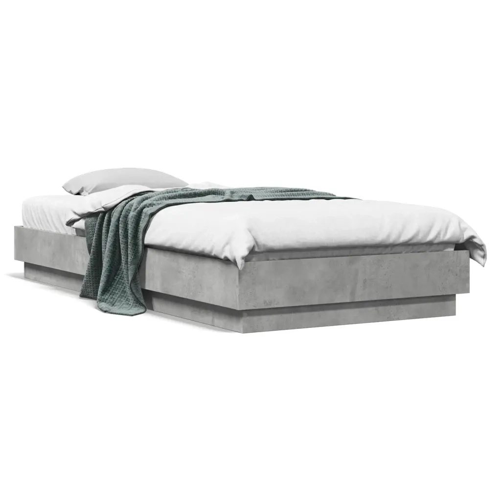 Letto singolo | Letto per adulti | Giroletto Grigio Cemento 100x200 cm in Legno Multistrato