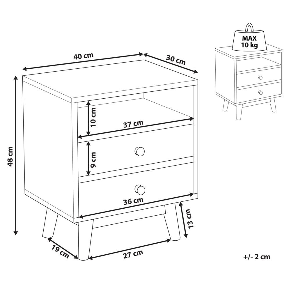 Comodino in legno chiaro 2 cassetti ripiano Tavolino stile moderno scandinavo camera da letto soggiorno