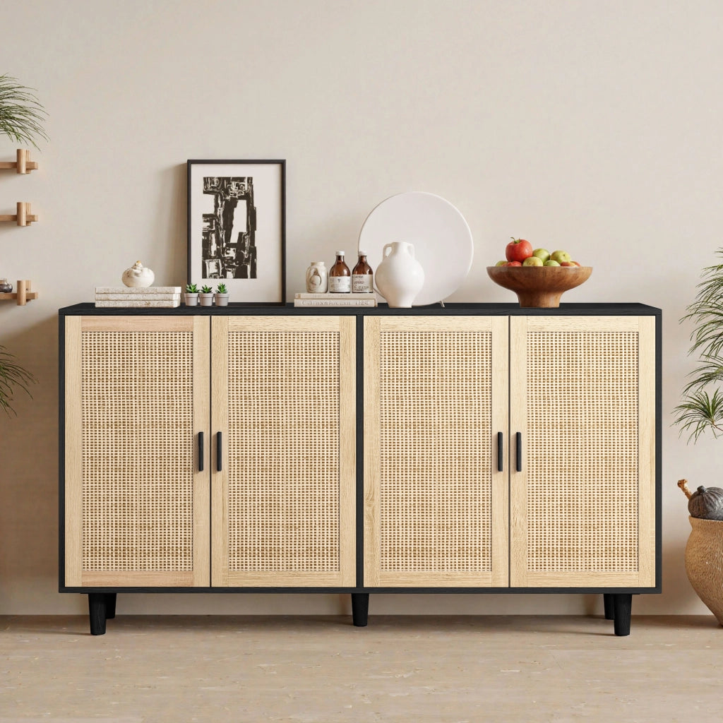 Credenza con 4 ante e ripiano regolabile - per soggiorno - in truciolare - 158×40×88 cm - nero