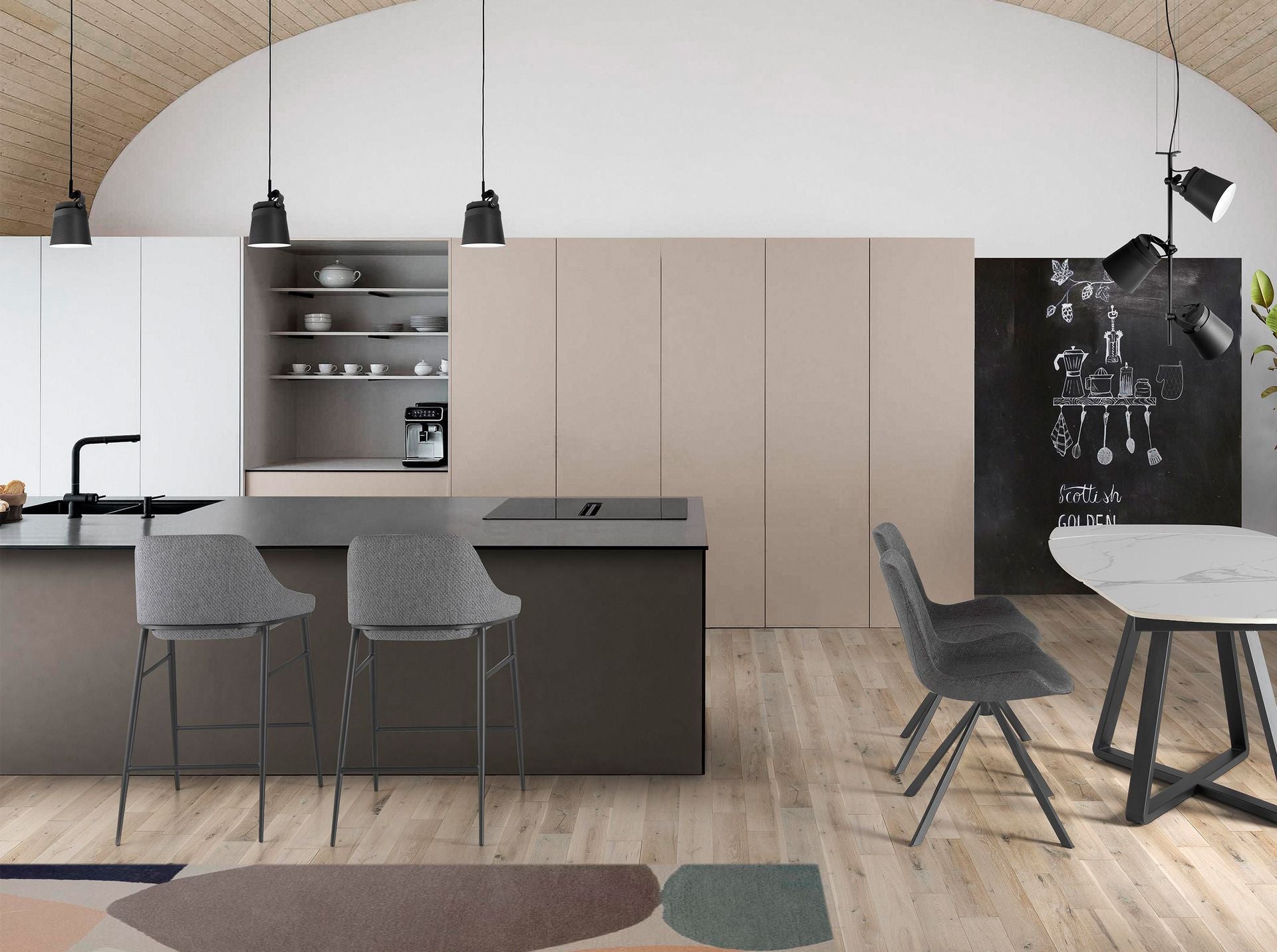 Sgabello in tessuto grigio